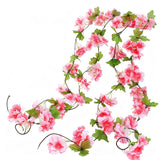 4PCS Sakura Vine Artificial Silk Hanging Garlands 2.3m for Wedding & Home Decoration Rose Red