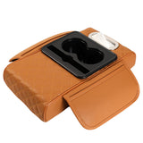 Car Armrest Cushion Organizer with Cup Holder Multi-Functional Center Console Pad Brown