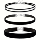 3PCS Black Layered Necklace Set for Women Adjustable Fashion Jewelry Gift