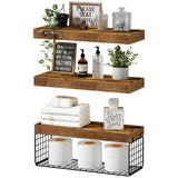 3 Tier Bathroom Shelves Over Toilet Wall Mounted Floating Shelves Toilet Paper Storage Brown