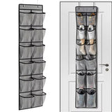 12-Pocket Hanging Shoe Organizer Over Door Rack Holder Gray