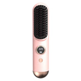 Cordless LCD Hair Straightening Brush 2-in-1 Portable Pink