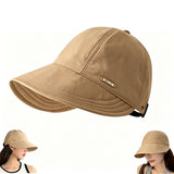 Wide Brim Sun Hat for Women Sun Hat with Ponytail Opening Foldable Adjustable Outdoor Hat for Beach Hiking Travel Khaki