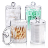 4 PCS Qtip Holder Set Bathroom Jars with Lids Set for Cotton Swabs Balls Pads Clear