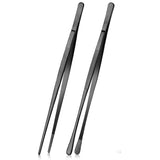 2PCS Kitchen Cooking Tongs Tweezers Stainless Steel Kitchen Round and Straight Head for Grilling Cooking Black