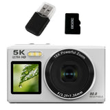 5K HD Dual-Screen Digital Camera Point-and-Shoot Selfie Camera with LED Fill Light White
