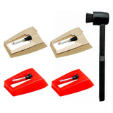 5 PCS Turntable Replacement Stylus Set Red Gold Needles and Cleaning Brush