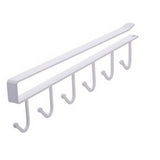 No-Drill Metal Hanging Rack – 6-Hook Organizer for Cabinets & Closets White