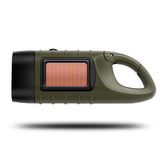 Hand Crank Solar Powered Emergency LED Flashlight – Rechargeable Light Military Green