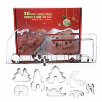 18PCS Stainless Steel Christmas Cookie Cutter Set with 3D Gingerbread House Shapes