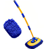 3 Section Car Wash Brush Telescopic with 15 Degree Bent Handle Blue