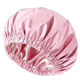 Reusable Polyester Satin Shower Cap Double-Layer Water-Resistant for Women Light Pink