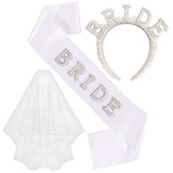 3Pcs Bride to Be Headband with Sash and Veil for Bachelorette Party Decorations Iridescent Rhinestone