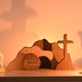 4Pcs Set Wooden Empty Tomb Easter Scene and Cross Decoration Home Office Tabletop Shelf Decor