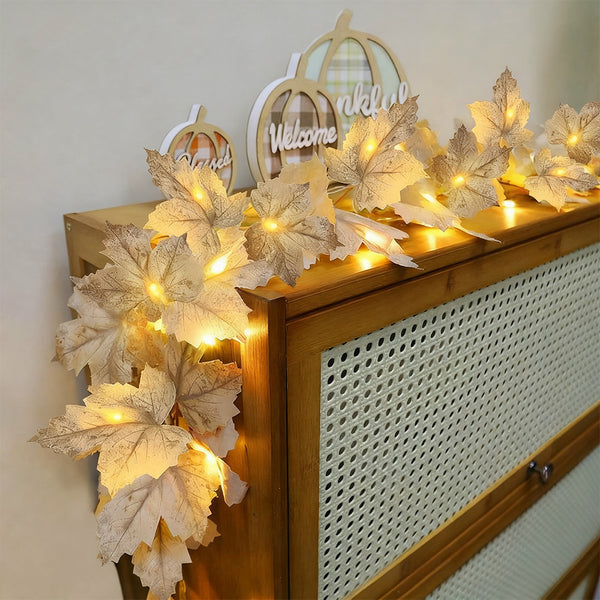 LED Maple Leaves Garland with Lights – Fall Decorations for Home and Christmas