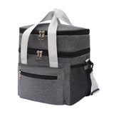 Double Layer Insulated Lunch Bag – Portable Cooler Food Tote Gray