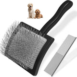 2-Piece Dog Slicker Brush & Comb Set for Grooming & Detangling Black
