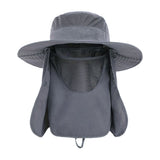 Outdoor Sun Protection Fishing Hat Wide Brim Cap with Neck Flap Face Cover Dark Grey