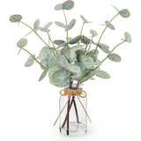 Artificial Eucalyptus Stems in Glass Vase with Faux Water for Home Decor Coffee Table Centerpieces Decorations Green