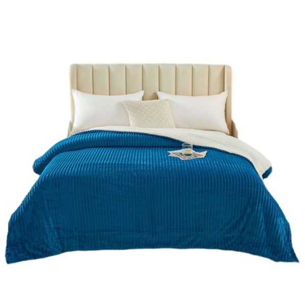 Reversible Throw Blanket Fuzzy Blanket Faux Sherpa Blanket for Bed Sofa Blue