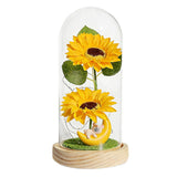 Sunflower LED Night Light with Glass Dome Home Decor Gift Yellow