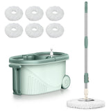 Mop and Bucket Set with Wringer with 6 Replacement Microfiber Heads for Floor Cleaning