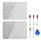 Set of 2Pcs Acrylic Magnetic Calendar for Fridge Clear Dry Erase Board Planner with 5 Colorful Markers Monthly and Weekly