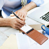 A7 Pocket Notebook PU Leather Notepad with Card Slot Brown