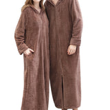 Unisex Bathrobe for Womens Flannel Fleece Robes Winter Warm Housecoat Nightgown Sleepwear Coffee