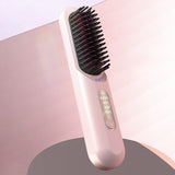 Cordless Hair Straightener Brush Mini Anion Hot Straightener Comb with LED Display Pink