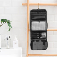 PU Leather Multifunctional Toiletry Bag Hanging Travel Organizer Makeup Cosmetic Case Black