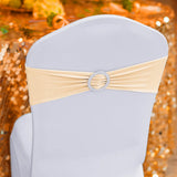 30PCS Elastic Chair Sashes Bows with Buckle Spandex Chair Bands for Weddings Parties Meetings Champagne