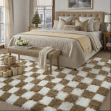 Modern Checkered Style Plush Rug Soft Area Rug for Bedroom Living Room Home Office Khaki
