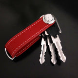 Leather Smart Key Holder Folding Key Organizer Clip Keychain Red