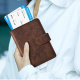 Passport Holder Protective Leather Cover Wallet With Secure Button Closure For Travel Essentials Coffee