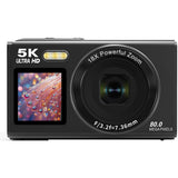 5K HD Dual-Screen Digital Camera Point-and-Shoot Selfie Camera with LED Fill Light Black