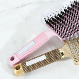 Detangle Nylon Boar Bristle Brush Head Scalp Comb Pink