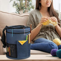 Large Capacity Knitting Tote Storage Bag Portable Yarn Organizer with Shoulder Strap Yarn Bags Blue