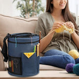 Large Capacity Knitting Tote Storage Bag Portable Yarn Organizer with Shoulder Strap Yarn Bags Blue