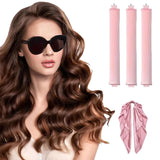 Heatless Overnight Curlers Set No Heat Curling Headband with Rods for Long Hair Pink