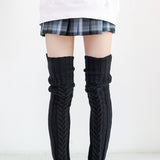 Women's Cable Knit Thigh High Socks Over Knee Stockings Winter Long Boot Warmers Black
