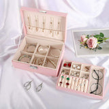 Jewelry Organizer Case Box Holder Storage Earring Ring Velvet Display Leather Pink