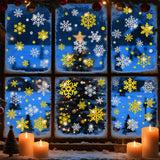 Christmas Window Clings – Snowflakes Static Stickers in Gold and Silver for Holiday Decorations Style 3