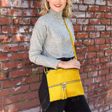 Girls Crossbody Bag Shoulder Bag with Tassel and Zipper Pocket Yellow