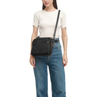 Women PU Leather Crossbody Bag Multifunctional Three Layer Purse Shoulder Bag Tote Black