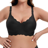 Women Bras No Underwire Scalloped Push Up Soft Tshirt Bra Black