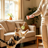 Retractable Cat Teaser Launcher Automatic with 2 Plush Balls for Cats Dogs Pink
