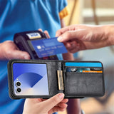 PU Wallet Card Holder Case Compatible With Samsung Galaxy Z Flip 6 7 8 with Stand Black