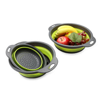 3Pcs Set Foldable Colanders for Vegetables Fruit Draining Baskets with Base Green
