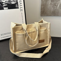 Large Canvas Tote Bag for Women Multi-Pocket Crossbody Bag Work Bible Messenger Purse Khaki